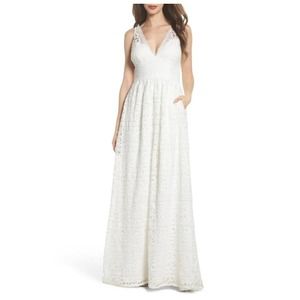 Adrianna Papell stripe lace gown ivory wedding dress 0